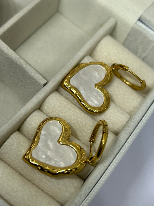 White Enamel Heart Huggies