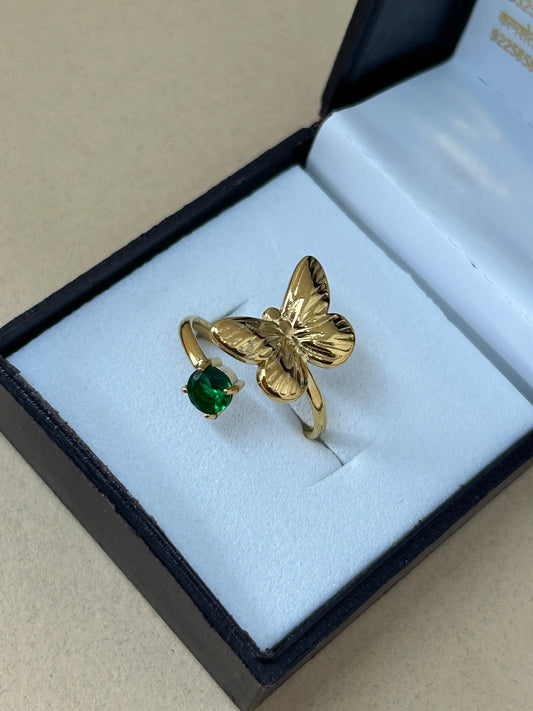 Butterfly Emerald Adjustable Ring