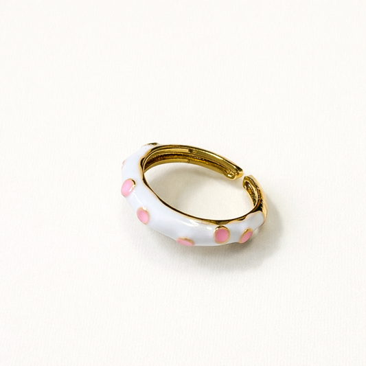 White & Pink Enamel Adjustable Ring
