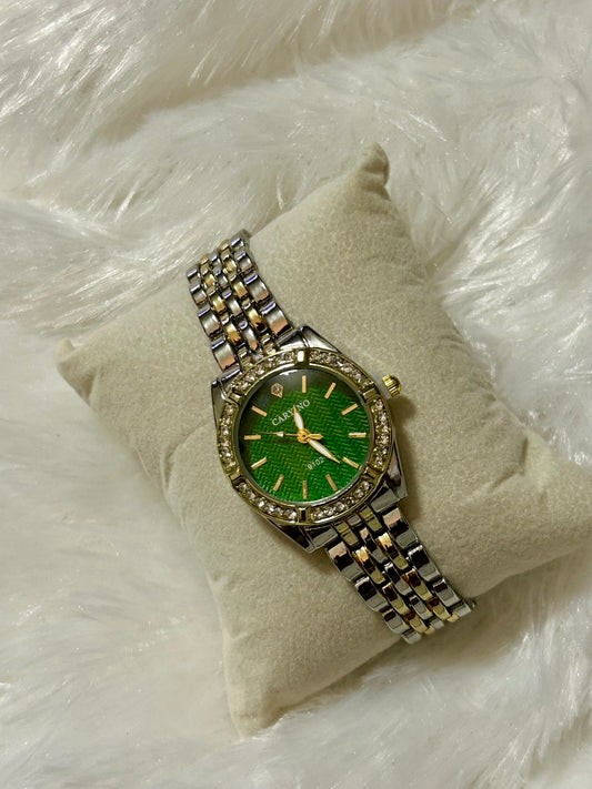 Dual Tone Vintage Watch(Green Dial)