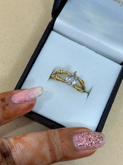 Golden Bamboo Pear-Cut Solitaire Ring
