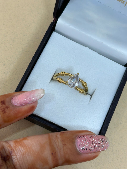 Golden Bamboo Pear-Cut Solitaire Ring