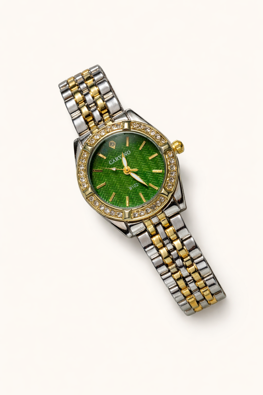 Dual Tone Vintage Watch(Green Dial)