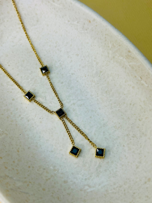 Midnight Onyx Drop Anti Tarnish Lariat Necklace