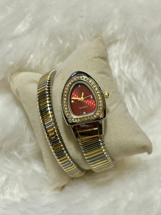 Dual Tone Snake Watch(Maroon Dial)