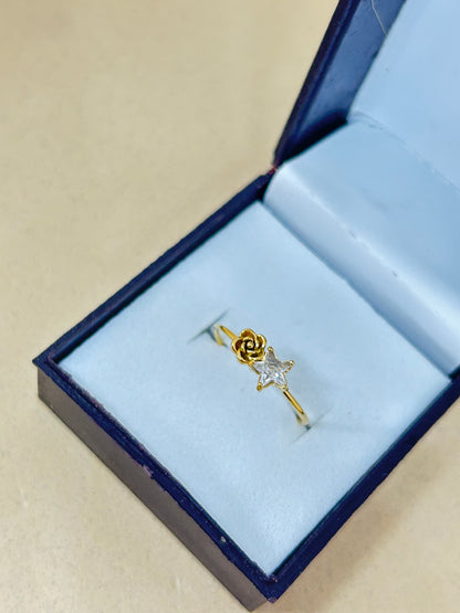 Golden Flower and Star Diamond Adjustable Ring