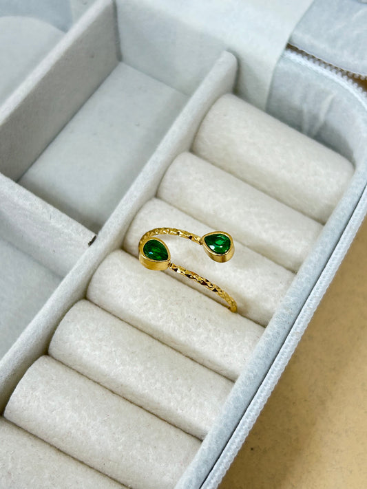 Emerald Droplet Adjustable Ring