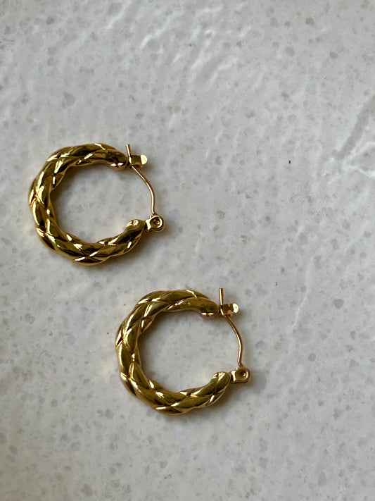 Anti Tarnish Braided Gold Luxe Hoops
