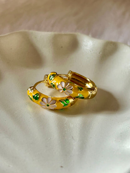 Yellow Floral Hoops