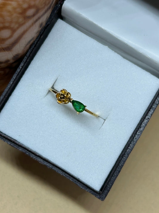 Golden Rose & Emerald Adjustable Ring