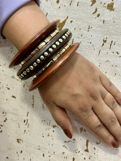 Dotted Wooden Bangles Stack