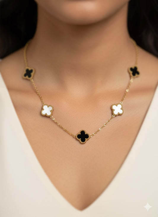 Black & White Clover Necklace