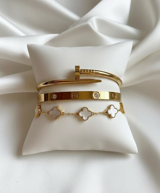 Bracelet Stack with White Clover