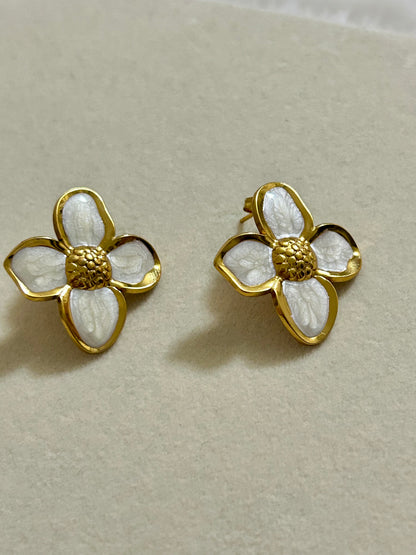 White Enamel Flower Stud