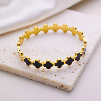 Gold-Plated Anti Tarnish Black Clover Themed Charm Bracelet