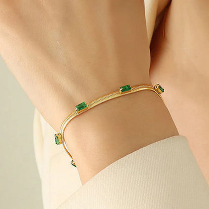 Snake Chain Green Emerald Studded Wraparound Bracelet