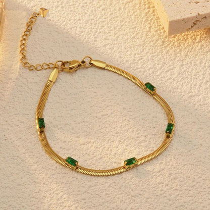 Snake Chain Green Emerald Studded Wraparound Bracelet