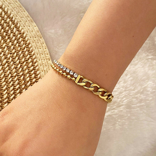 Gold Plated Anti Tarnish Stone Studded Miami Cuban Link Bracelet