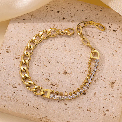 Gold Plated Anti Tarnish Stone Studded Miami Cuban Link Bracelet