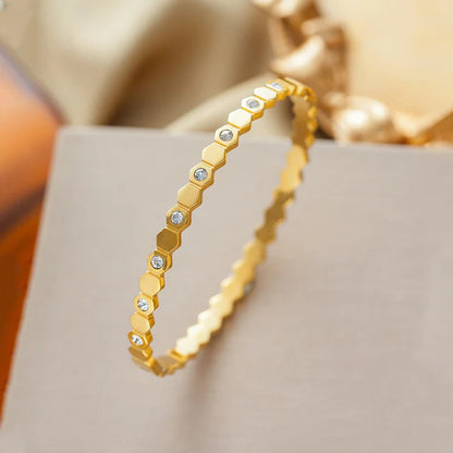 Gold-Plated AD Bangle-Style Hexagonal Anti Tarnish Bracelet