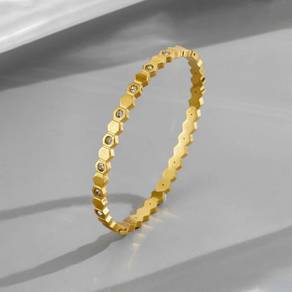 Gold-Plated AD Bangle-Style Hexagonal Anti Tarnish Bracelet