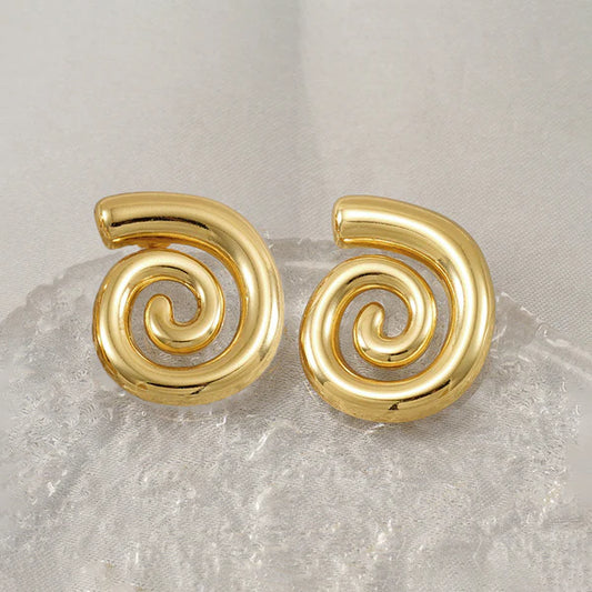 Gold Plated Anti Tarnish Spiral Chunky Earrings