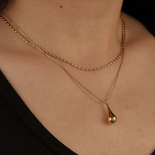 Tear Drop Double Layered Necklace
