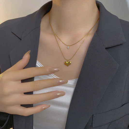 Gold-Plated Anti Tarnish Heart Themed Layered Pendant