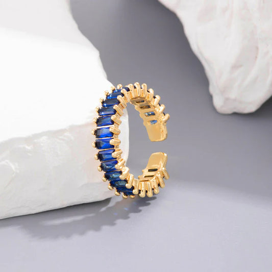 Gold Plated Anti Tarnish Blue Adjustable Finger Ring For Women
