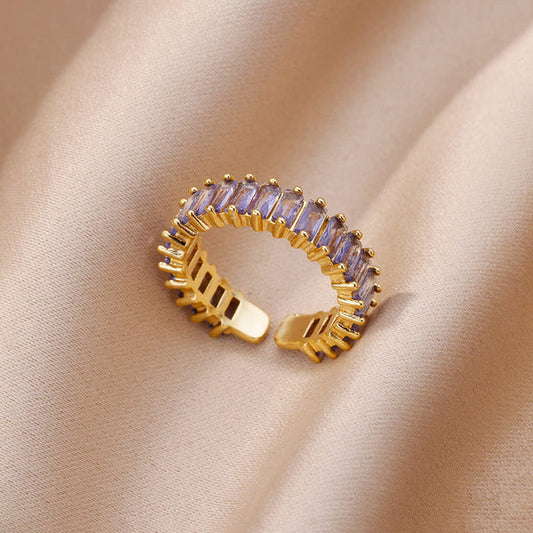 Gold Plated Anti Tarnish Purple Adjustable Finger Ring For Women