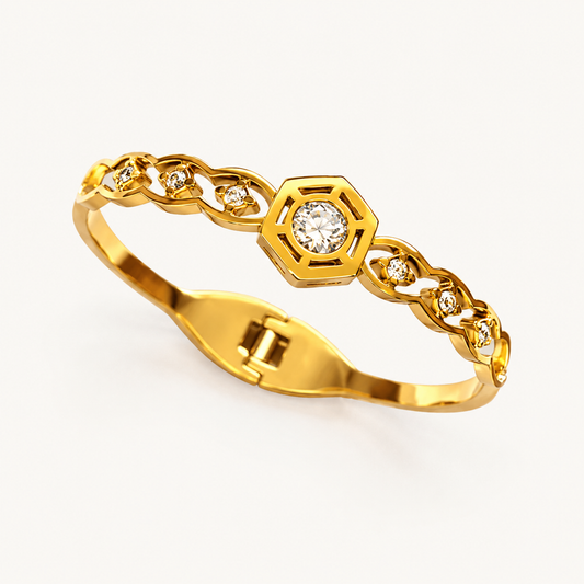 Hexagonal Diamond Middle Open Bracelet