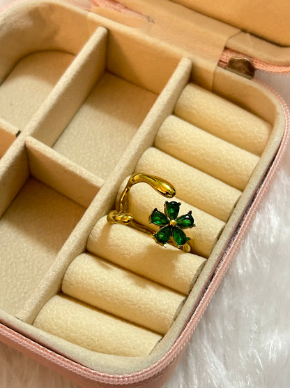 Green Flower Adjustable Ring
