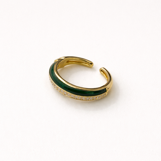 Green Enamel with Diamond Adjustable Ring