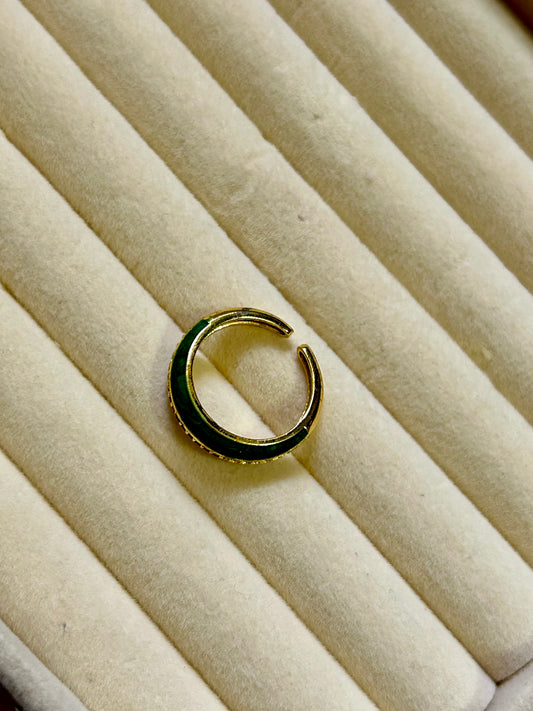 Green Enamel with Diamond Adjustable Ring