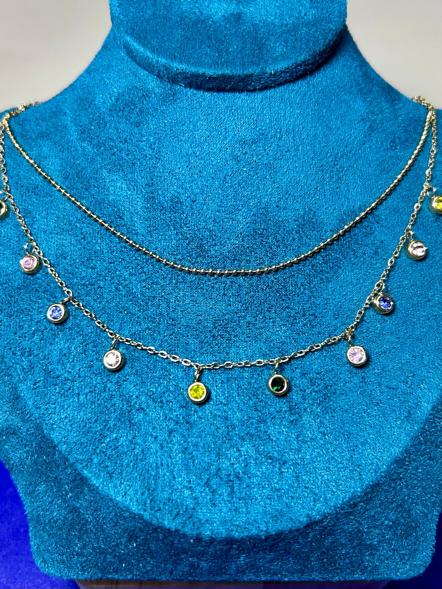 Multicolour Diamond two layered Necklace