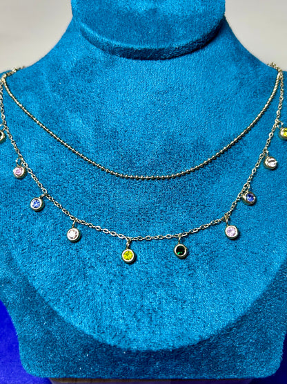 Multicolour Diamond two layered Necklace