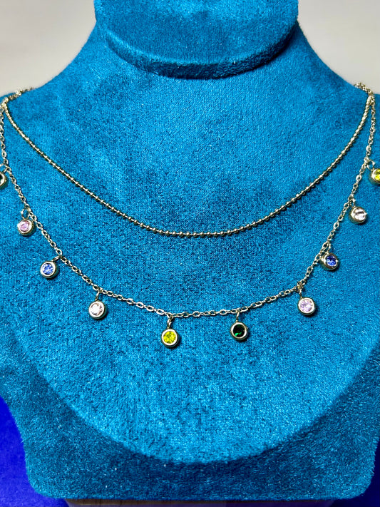 Multicolour Diamond two layered Necklace