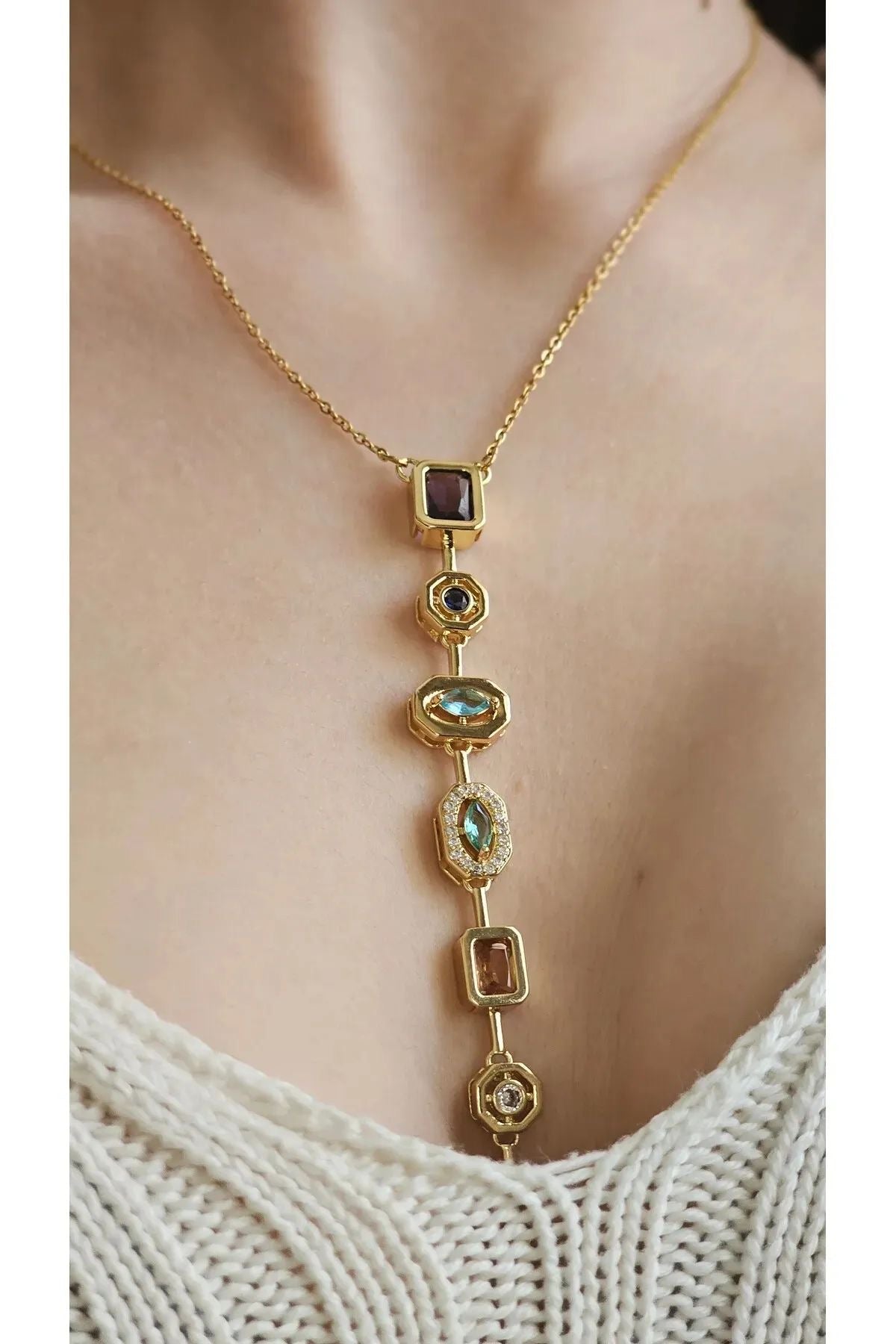 Prism Gemstone Lariat Necklace