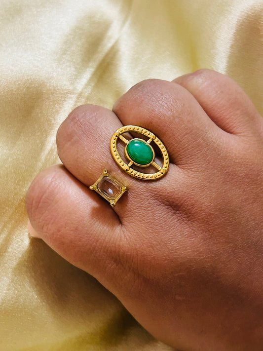Green Stone & Diamond Statement Ring