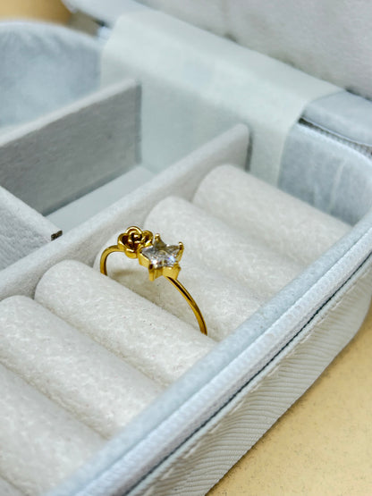 Golden Flower and Star Diamond Adjustable Ring