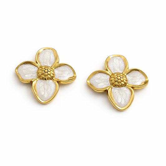 White Enamel Flower Stud