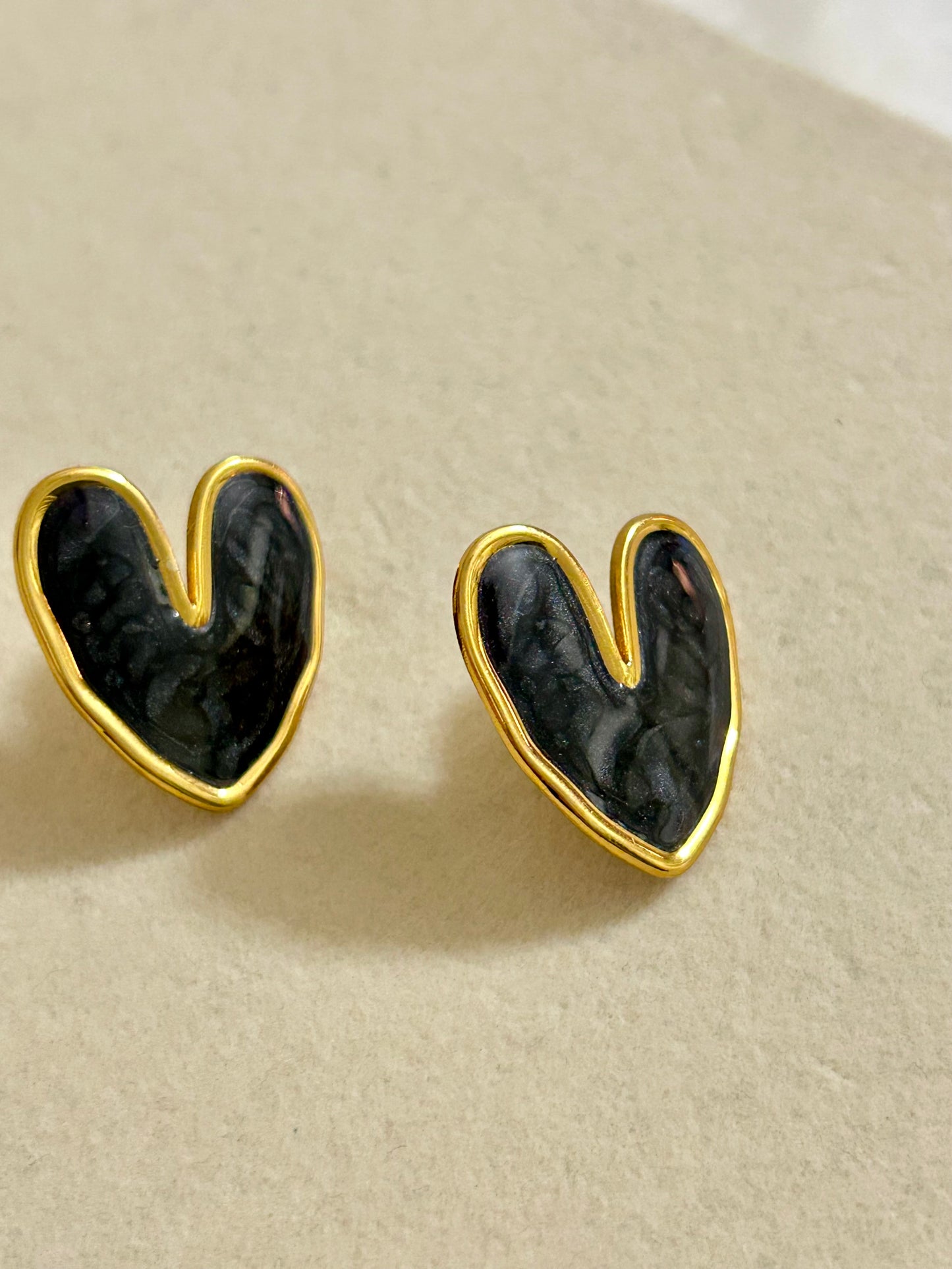Black Enamel Heart Studs