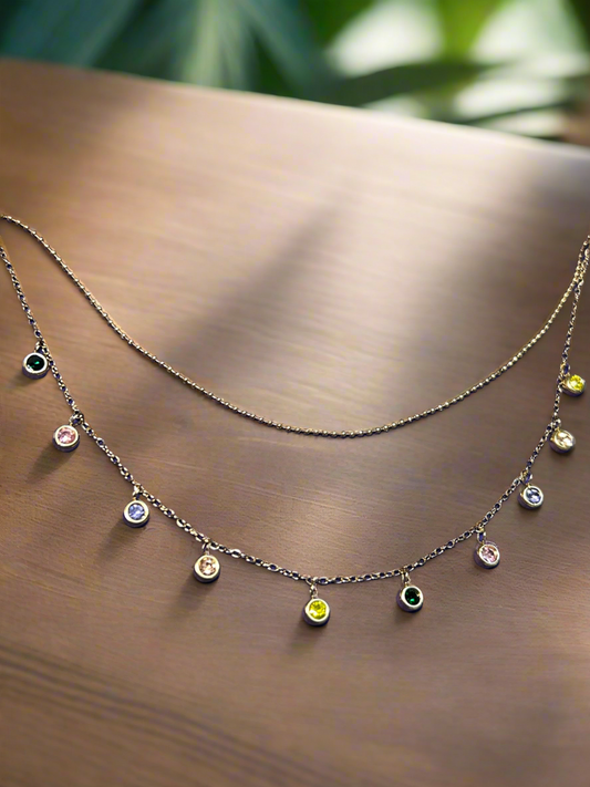 Multicolour Diamond two layered Necklace