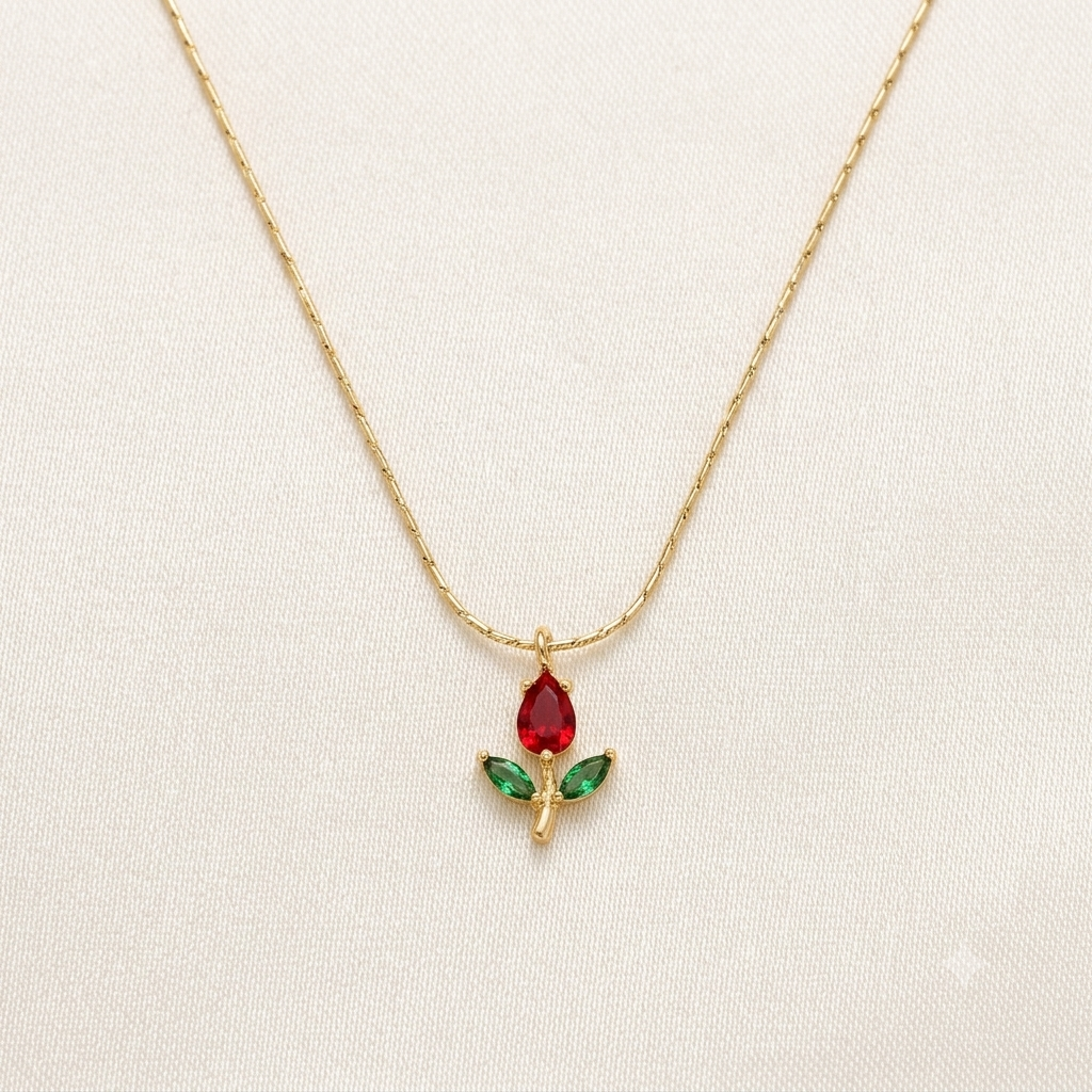 Dainty Red Tulip Necklace