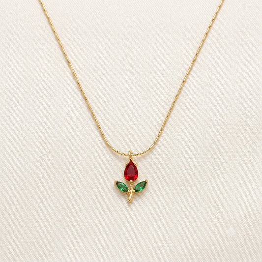 Dainty Red Tulip Necklace
