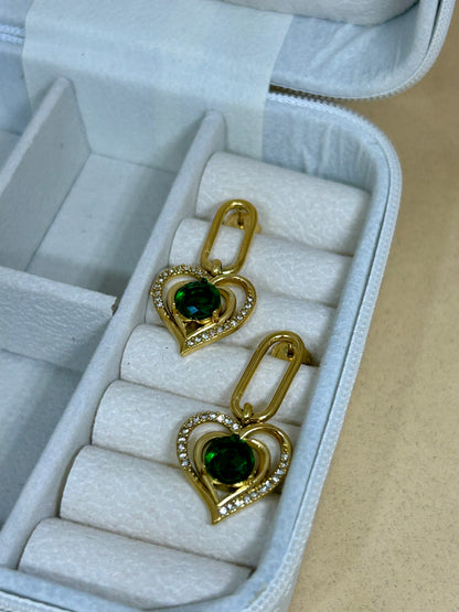 Emerald Glow Heart Earrings