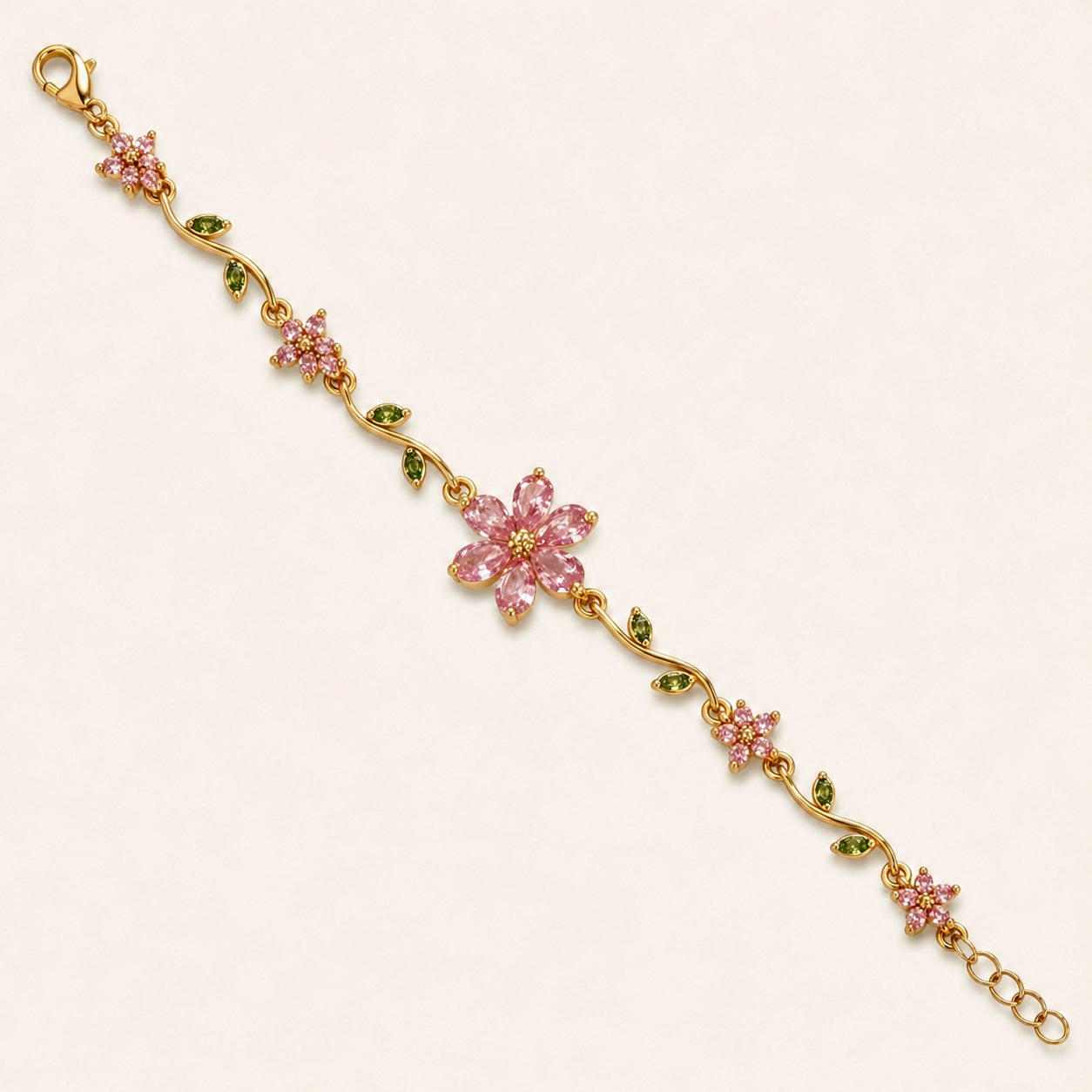 Pink & Green Tulip Chain Bracelet