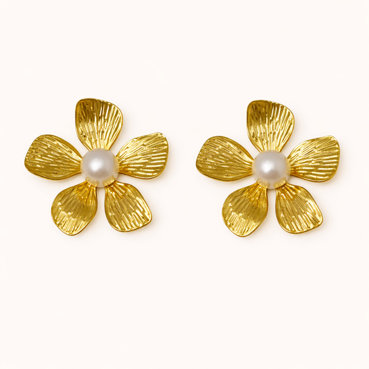 Golden Blossom Pearl Studs