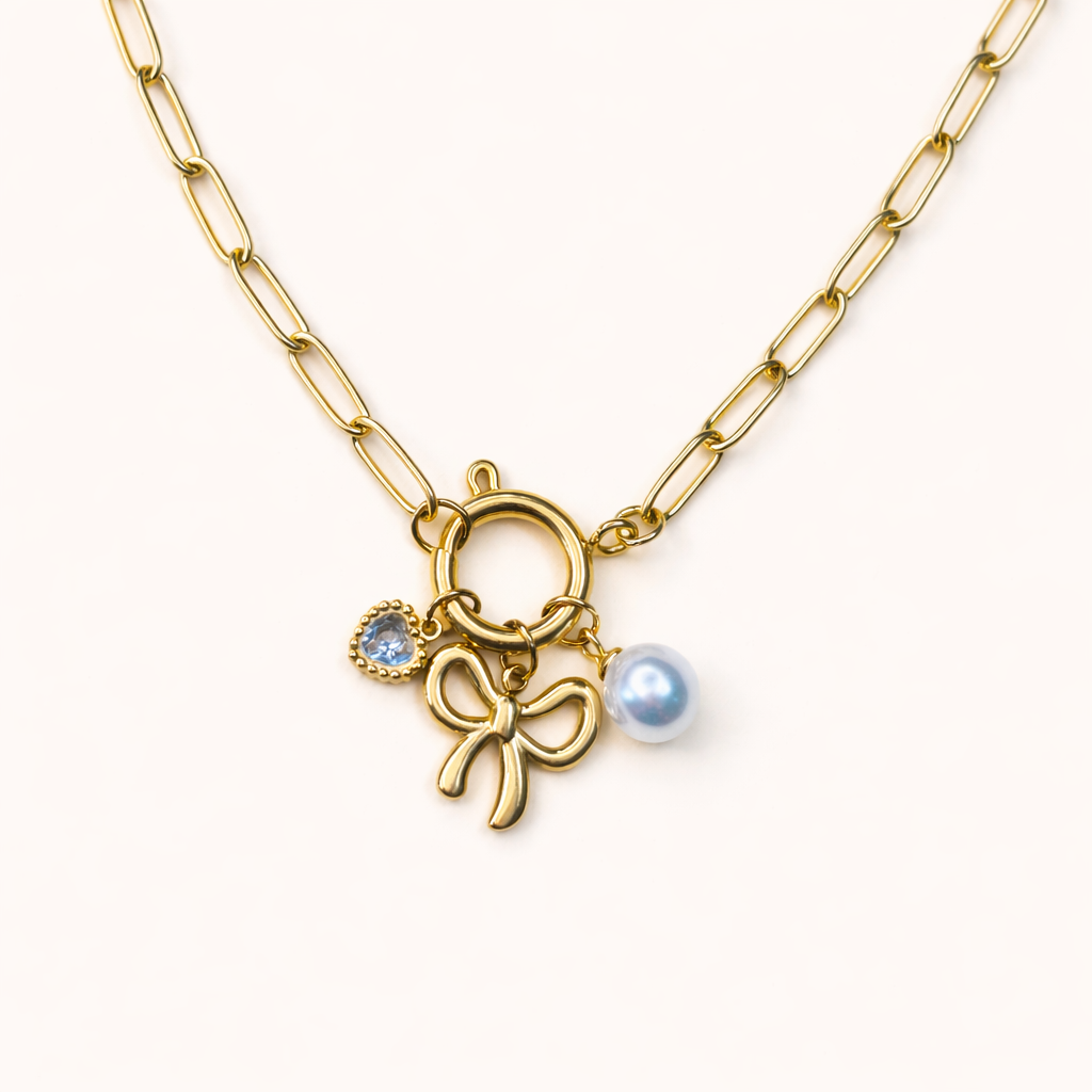 Bow Charm Anti Tarnish Necklace with Interchangeable Charms