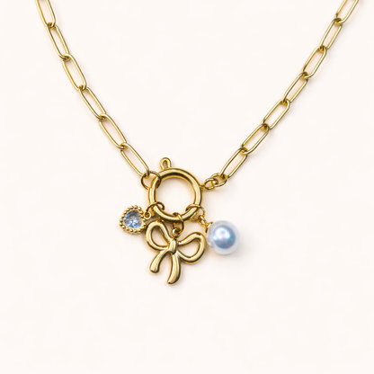 Bow Charm Anti Tarnish Necklace with Interchangeable Charms